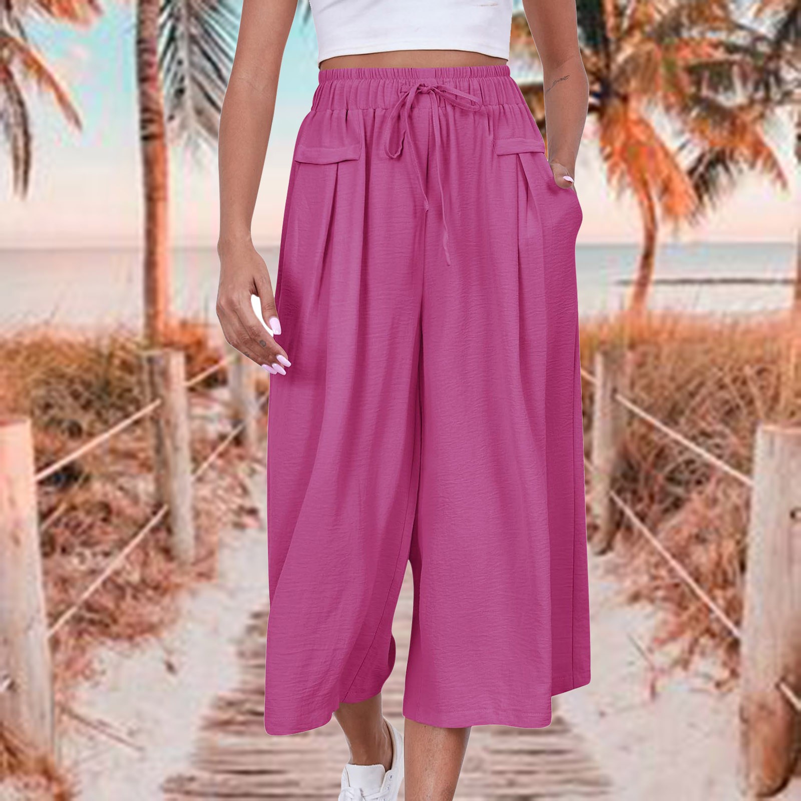 thumbnail image 2 of Pantalones rectos elegantes e informales para mujer: color liso, cintura elástica, adecuados para ocasiones cotidianas y deportivas, tallas reales., 2 of 7